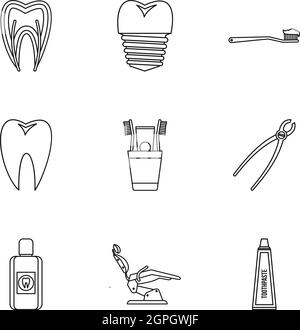 Teeth icons set, outline style Stock Vector