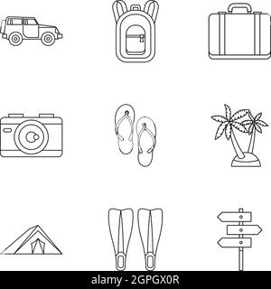 Travel to sea icons set, outline style Stock Vector