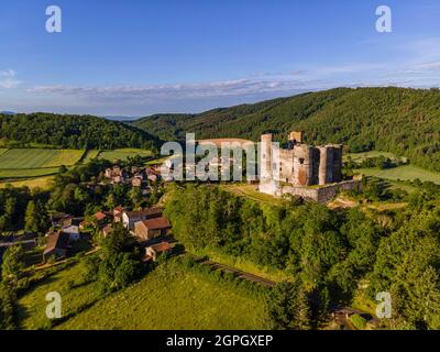 France, Haute Loire, Domeyrat castle, Livradois-Forez Regional Nature Park, Parc naturel régional Livradois-Forez (aerial view) Stock Photo