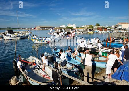 France, Herault, Sete, neighborhood of the Pointe Courte, maritime jousts at the fishing port, Brassens route where the artist liked to stop with his boat Stock Photo