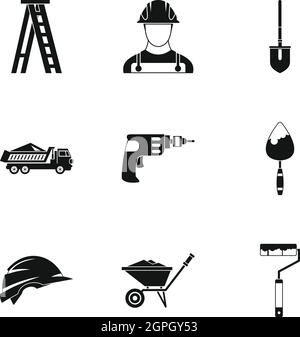 Construction icons set, simple style Stock Vector