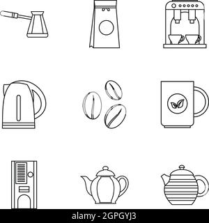 Coffee icons set, outline style Stock Vector