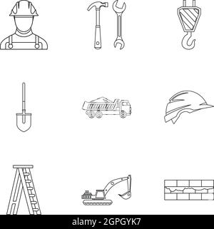 Construction icons set, outline style Stock Vector