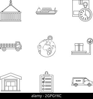 Cargo icons set, outline style Stock Vector