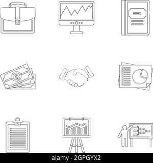 Firm icons set, outline style Stock Vector