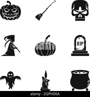 Halloween holiday icons set, simple style Stock Vector