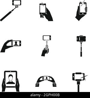 Photography on smartphone icons set, simple style Stock Vector