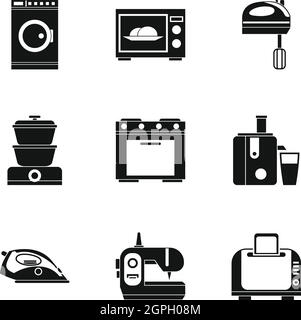 Home appliances icons set, simple style Stock Vector