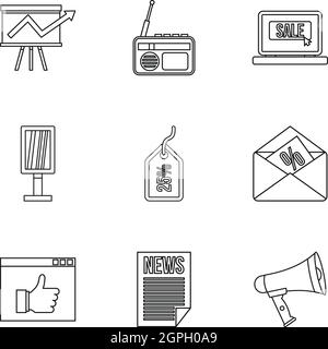 Contextual advertising icons set, outline style Stock Vector