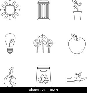 Environment icons set, outline style Stock Vector