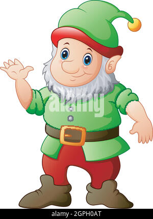 Cartoon garden gnome waving hand Stock Vector