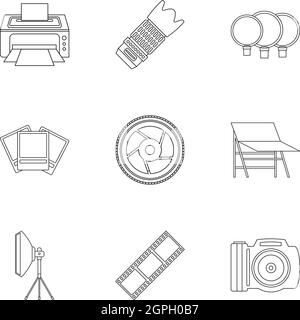 Photo icons set, outline style Stock Vector