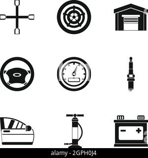 Garage icons set, simple style Stock Vector