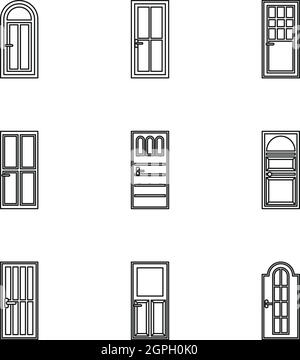 Types of doors icons set, outline style Stock Vector