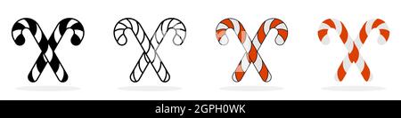 Christmas candy cane icon. Set of crossed christmas candy icons on white background. Flat vector illustration. Stock Vector