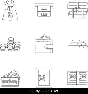 Money icons set, outline style Stock Vector