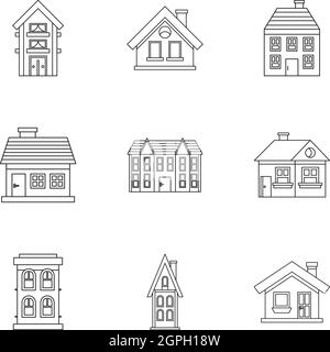 Dwelling icons set, outline style Stock Vector