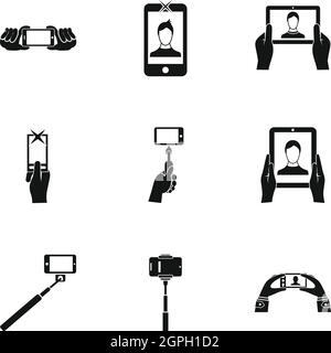 Photo on smartphone icons set, simple style Stock Vector