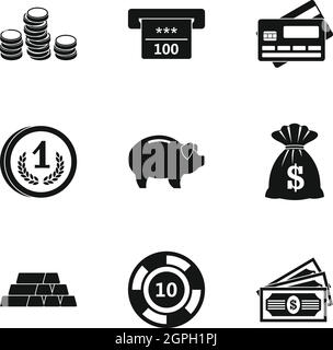 Bank icons set, simple style Stock Vector