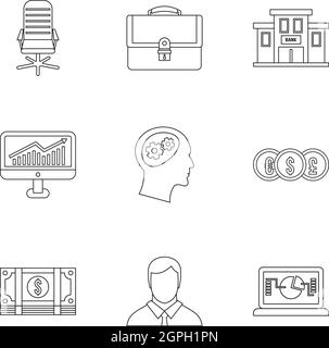 Business icons set, outline style Stock Vector