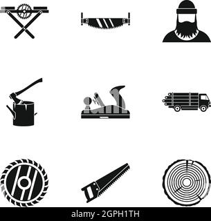 Sawing icons set, simple style Stock Vector