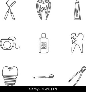 Dental clinic icons set, outline style Stock Vector