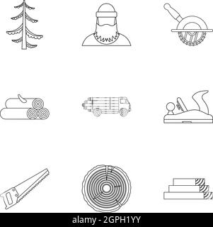 Firewood icons set, outline style Stock Vector