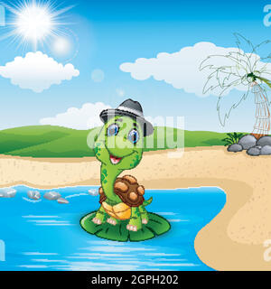 Cartoon turtle on the beach Stock Vector