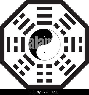 3d rendering of yin and yang symbol with bagua arrangement Stock Vector