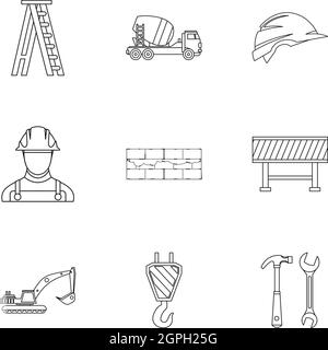 Building tools icons set, outline style Stock Vector
