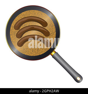 Sausages Frying In The Pan Stock Vector