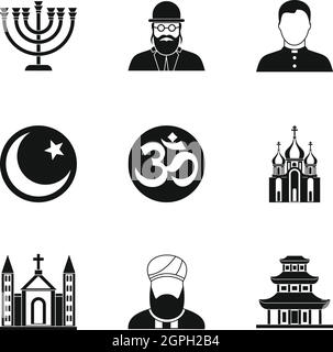 Beliefs icons set, simple style Stock Vector