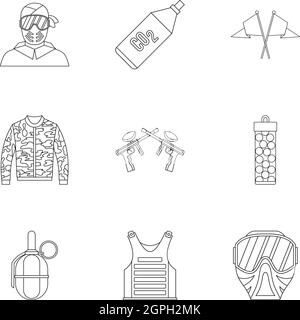 Competition paintball icons set, outline style Stock Vector