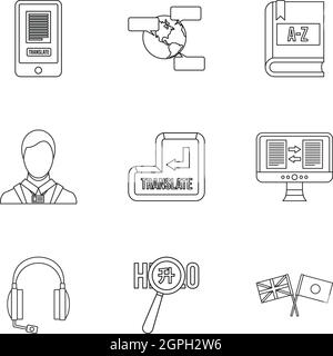 Language learning icons set, outline style Stock Vector