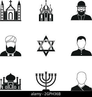 Faith icons set, simple style Stock Vector