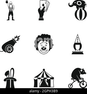 Concert in circus icons set, simple style Stock Vector