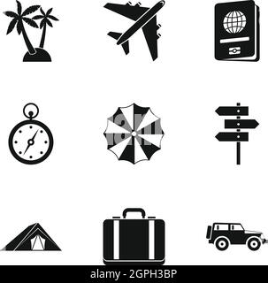 Rest on sea icons set, simple style Stock Vector