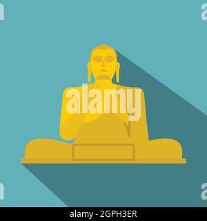 Golden Buddha icon, flat style Stock Vector