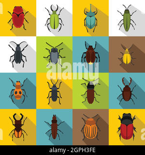 Bugs icons set, flat style Stock Vector