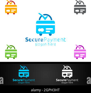 Shopping Online Secure Payment Logo for Security Online Shopping. Financial Transaction. Sending Money. Mobile Banking Service Logotype Stock Vector