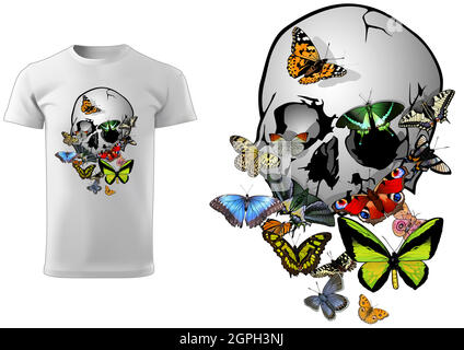 Skull with Butterflies Stock Vector