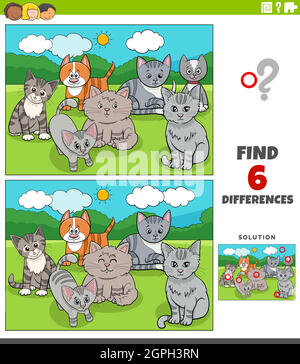 differences educational game with cartoon cats and kittens Stock Vector