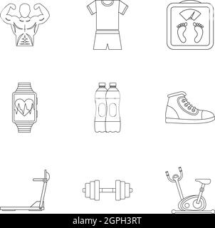 Classes in gym icons set, outline style Stock Vector
