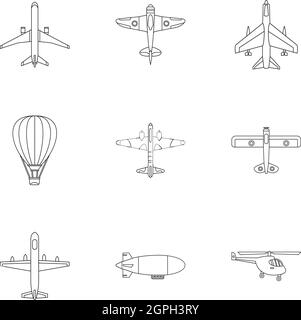 Military air transport icons set, outline style Stock Vector