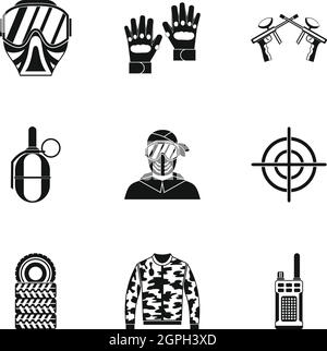Competition paintball icons set, simple style Stock Vector