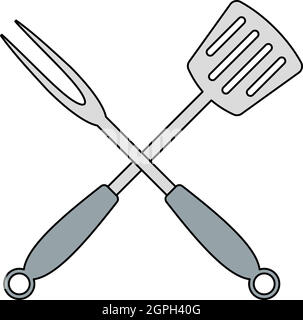 Crossed Frying Spatula And Fork Icon Stock Vector