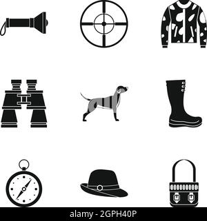 Hunting of animals icons set, simple style Stock Vector