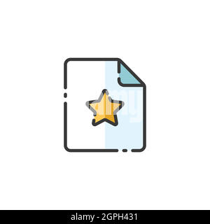 Document. Paper with star. Favorite item. Filled color icon. Commerce vector illustration Stock Vector