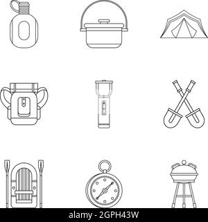 Nature tourism icons set, outline style Stock Vector
