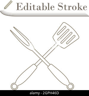 Crossed Frying Spatula And Fork Icon Stock Vector